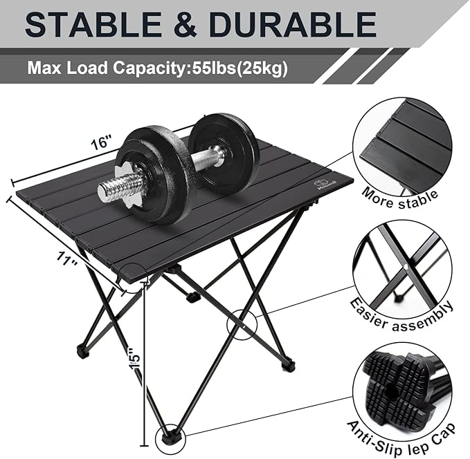 Camping Table Folding Portable Camp Side Table Aluminum Lightweight Carry Bag Beach Outdoor Hiking Picnics BBQ Cooking Dining Kitchen