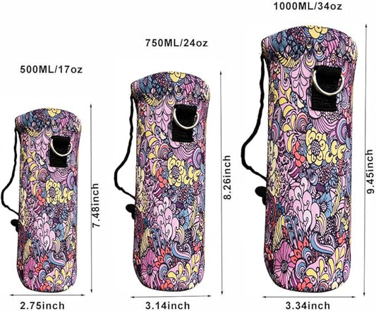 Water Bottle Sling Case Bag Carrier Holder - 500ML 750ML 1000ML Neoprene Water Bottle Sleeve Cooler Cover Pouch with Adjustable Shoulder Strap for Men Women Travel Camping Walking Hiking Running
