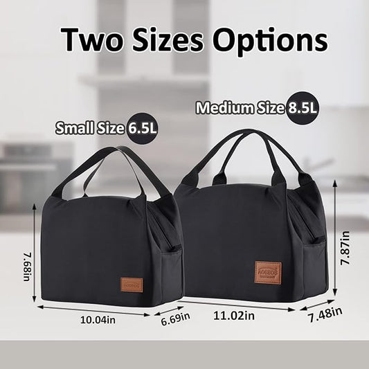 Aosbos Black Lunch Bag Women Insulated Lunch Box for Women Lunch Bags for Adult Lunchbox Lunch Tote Bento Box Cooler Bag for Work Office Picnic Loncheras Para Hombres Mujer