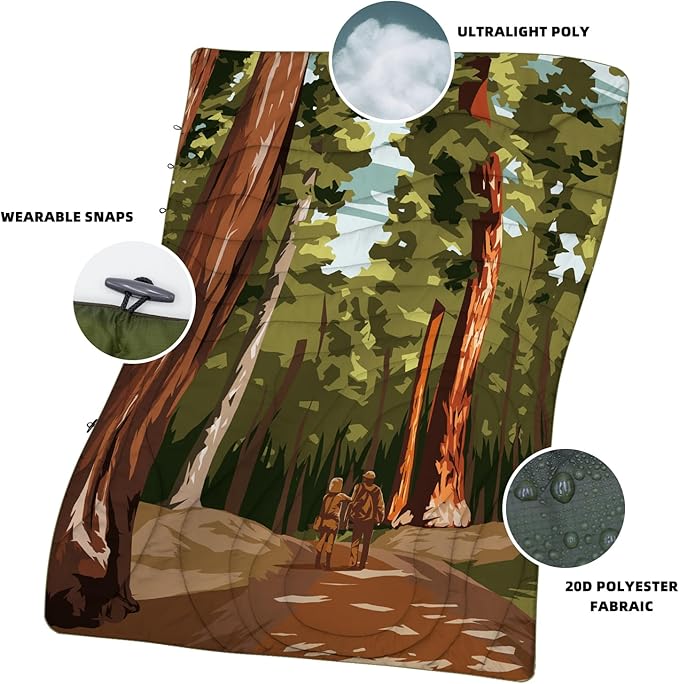 Outdoor Camping Blanket - Puffy Ultralight Packable Blankets for Sleeping, Camp, Travel, Hiking, Stadium, Sherpa Fleece Warm Puffer Portable Camping Quilt, DWR,Machine Washable，56"x 78"