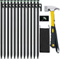 12 Pack Tent Stake with Hammer, 16in Heavy Duty Tent Stakes + 10in Camping Hammer+Storage Pouch, Forged Steel Tent Stakes for Camping Used on Rocks(12 Pack 16in Tent Stakes+Hammer