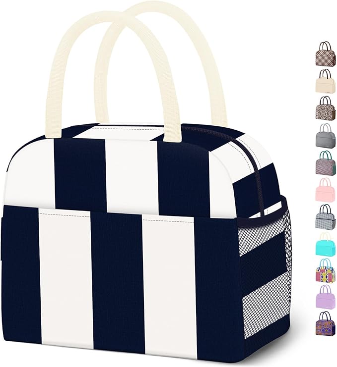 Lunch Bag Lunch Box for Women Men Reusable Insulated Lunch Tote Bag, Food Handbags Case High Capacity for Travel Work Picnic,Vertical Stripe