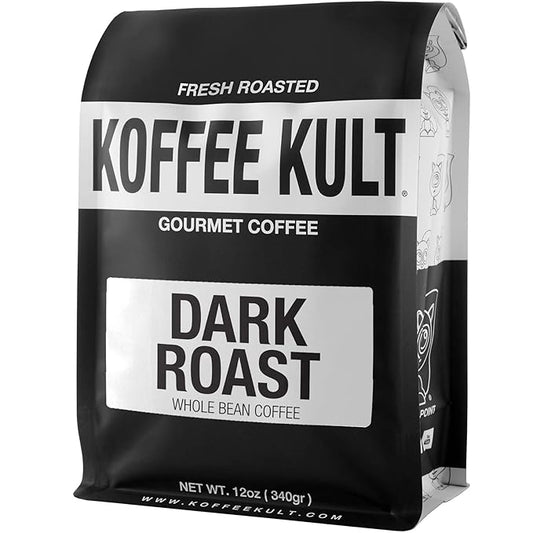 Koffee Kult Dark Roast Coffee Beans - Rich & Bold with Chocolate & Cinnamon Notes, Smooth Finish 100% Arabica, Ethically Sourced, Resealable 12oz