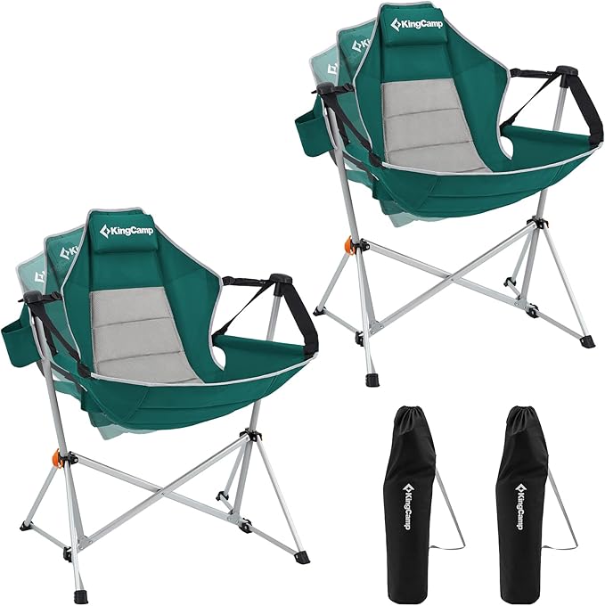 KingCamp Hammock Camping Chair, Swinging Portable Folding Camp Chairs for Adults 400lbs Heavy Duty Foldable Oversized Rocker with Aluminum Alloy Frame Cup Holder Pillow for Outdoor Beach Patio Sport