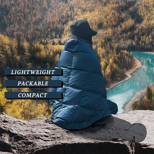 Down Camping Blanket,Puffy Down Blanket Packable Lightweight Down Throw Quilt Water-Resistant Outdoor Travel Blanket for Camping,Hiking,Stadium,Picnic,Car 50x77''Navy Blue