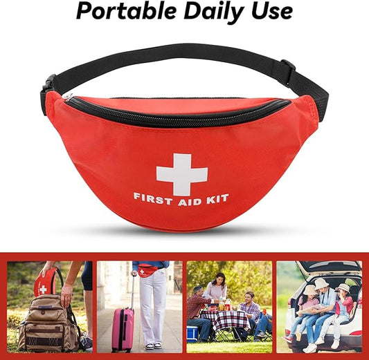 Faylapa Empty First Aid Bag Fanny Pack, Travel Pouch Bag 11.02x5.51x3.54 inch Waist Bag for Travel, Home, Office, Vehicle, Camping, Outdoor (Bag Only)