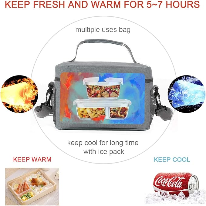 Lunch Bag for Men/Women, Insulated Reusable Lunch Box Leakproof Cooler Tote Bag Freezable with Adjustable Shoulder Strap for Office Work Picnic Beach(Grey)