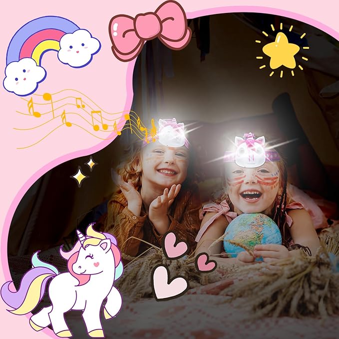 Unicorn Headlamp for Kids, Kids Toys for 3-10 Years Old Girls, LED Headlamp Toys with Elastic Headbands, Perfect Kids Christmas Stocking Stuffers, Gift for Camping, Hiking, Reading, Sleepovers