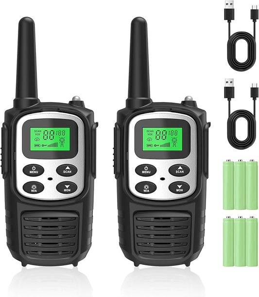 Rechargeable Walkie Talkies,Fvamom Walkies Talkies for Adults with 22 Channels,Long Range Walkie Talkies with NOAA Weather Channels,VOX LCD Display LED Flashlight (Silver)