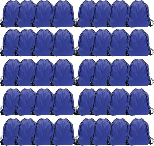 GoodtoU Drawstring Backpack Bulk Drawstring Bags 48 Pcs Blue Draw String Back Sack for Gym Travel