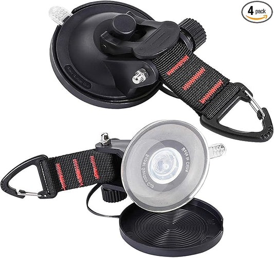 CONBOLA Suction Cups Hooks Heavy Duty Camper Accessories Car Camping Essentials Tie Down 2 Pieces Suction Cup with Securing Hook Strong Power for Car Awning Boat SUV Tent Window Glass..(2 pcs)