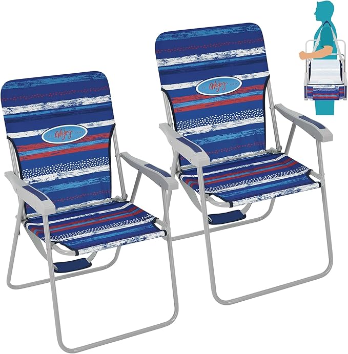 #WEJOY Folding Beach Chair for Adults, Lightweight Beach Chair with Shoulder Straps, High Back Beach Chairs with Hard Armrest, Supports 300lbs for Beach Lawn Concert