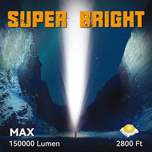 Durapower Rechargeable Spotlight, 150000 Lumens LED Spotlight Flashlight, IP44 Waterproof Handheld Spotlight for Indoor Outdoor Farm Camping Emergency
