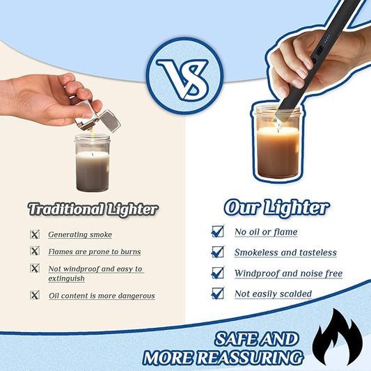 2 PCS Candle Lighter,Windproof Flameless Electric Lighter with LED Power Display ＆ Safety Switch, Upgraded Plasma USB Rechargeable Lighter for Birthday Camping BBQ (Black)