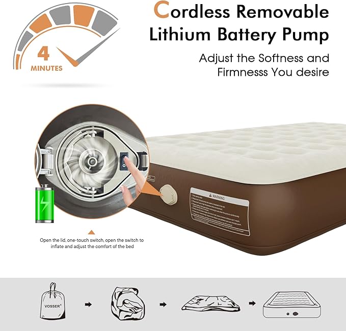 Air Mattress Queen with Built-in Pump,10'' IN High Self Inflatable Mattress with Cordless Pump, Blow Up Mattress with Flocked Top,Upgraded Airbed for Home, Camping & Guests,2Mins Queen Air Mattress