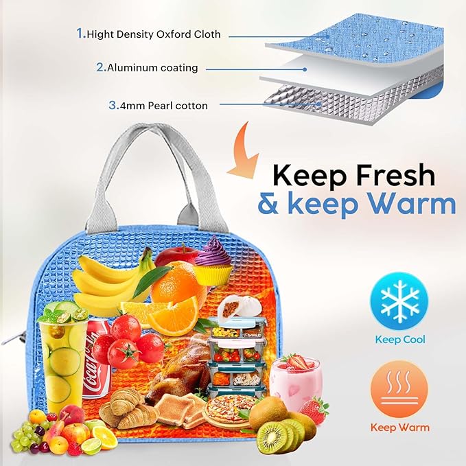 Lunch Bag Lunch Box for Women & Men, Large Capacity Insulated Lunch Bag for Adult, Leakproof Reusable Lunch Tote Bags for Work/Office/Travel/Picnic (Blue)