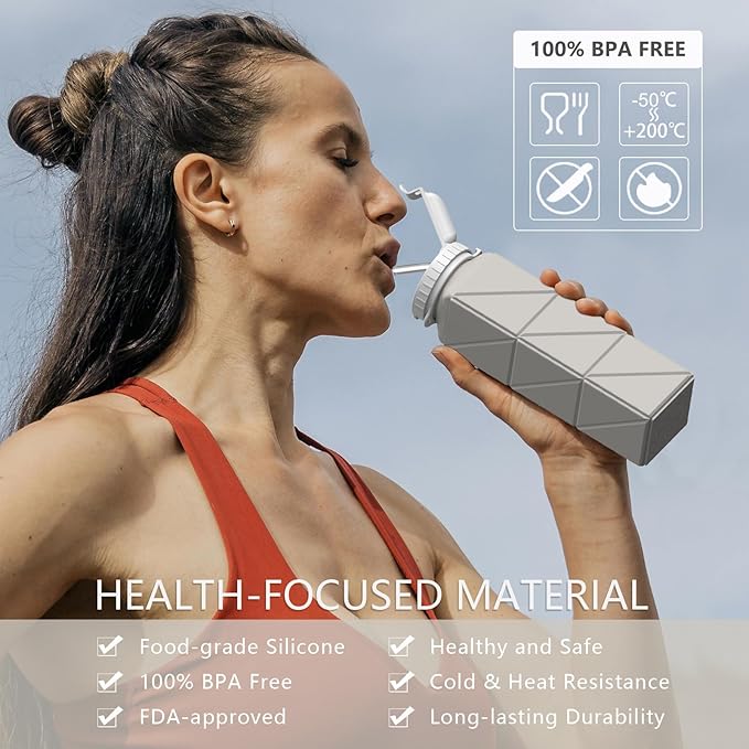Collapsible Water Bottles 20.6oz, Silicone Foldable Portable Travel Water Bottle, Folding Lightweight Reusable Leakproof for Traveling Camping Hiking Cycling Yoga Sports Outdoor