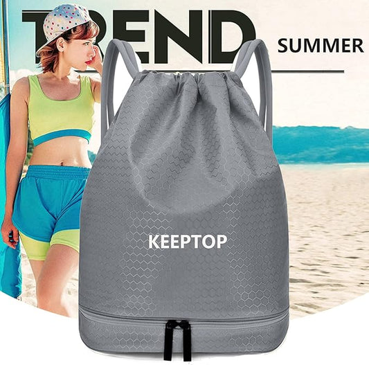 Waterproof Drawstring swim Bag Sackpack Backpack,Dry Wet Depart,Swimming Gym Yoga Sport Shoulder Rucksack Daypacks Casual Bags (GREY)