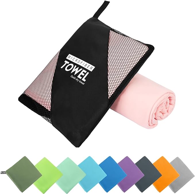 Microfiber Travel Towel, Soft Lightweight Quick Dry Towel, Super Absorbent Compact Travel & Sports & Beach Towels for Camping, Backpack, Gym, Swimming, Yoga, Hiking (S:16"×32" -Pink)