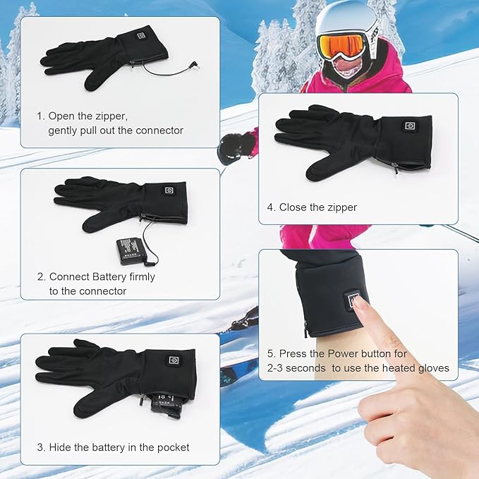 SoulBay Electric Heated Gloves for Men Women with Rechargeable Battery Pack 3 Adjustable Temp Mode 149°F Max, Touch Screen Water Resistant Thermal Gloves for Outdoor Cycling Skiing Winter Gear