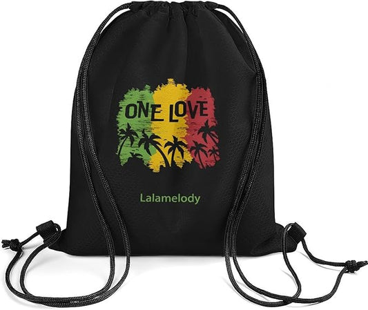 One Love Reggae Rasta Black Drawstring Backpack Waterproof Sackpack Camping Shopping Bag for Women Men