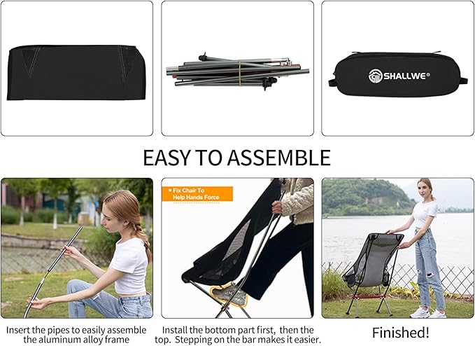Camping Chairs, All Aluminum Frame Portable Folding Camp Chair for Adults, Heavy Duty High Back Collapsible with Built-in Pillow, Side Pocket, Carry Bag for Backpacking, Hiking, Beach