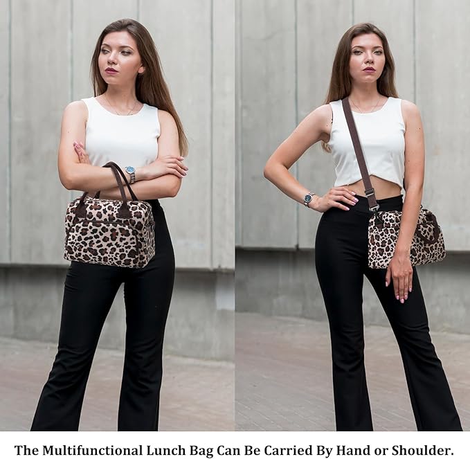 Lunch Bag for Women Men Large Insulated Reusable Lunch Box Girls Leopard Water Resistant Portable Cooler Tote Bag for Work Picnic