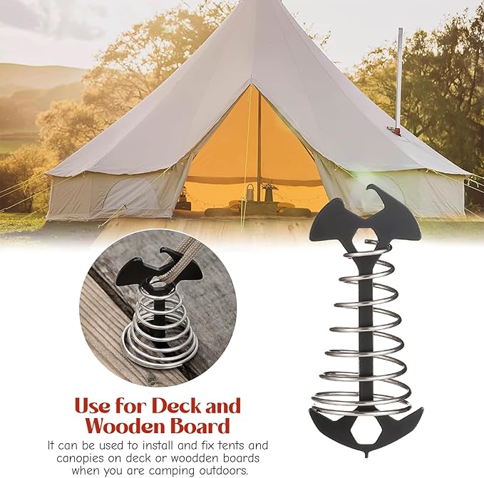 Morobor Black Deck Anchor Pegs, 8 PCS Multifunctional Windproof Aluminium Alloy Fish Bone Tent Stakes with Spring Buckle Portable Wind Rope Anchor Bottle Opener Nut Drill Screwdriver for Outdoor