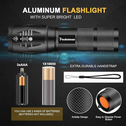 MODOAO Tactical Flashlights High Lumens Zoomable Bright LED Flashlight 5 Modes for Outdoor Camping,Emergency,Hiking with Handheld Flashlights (2 Pack)