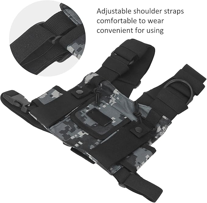 Sonew Radio Shoulder Holster, Universal Adjustable Radio Chest Harness Holder Vest Rig Walkie Talkies Front Pack Pouch for 2 Way Radio (Digital Camouflage)