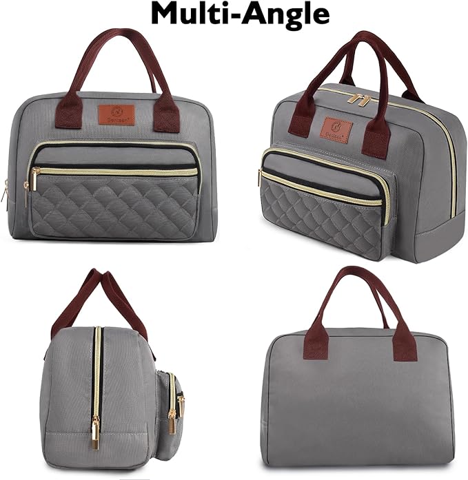 Genteen Lunch Bag for Women Girls Teens,Insulated Adult Lunch Boxes for Women,Reusable Cute Lunch Bags for Work,High Capacity Tote Lunchbox Cooler for Office Travel Picnic School-Gray