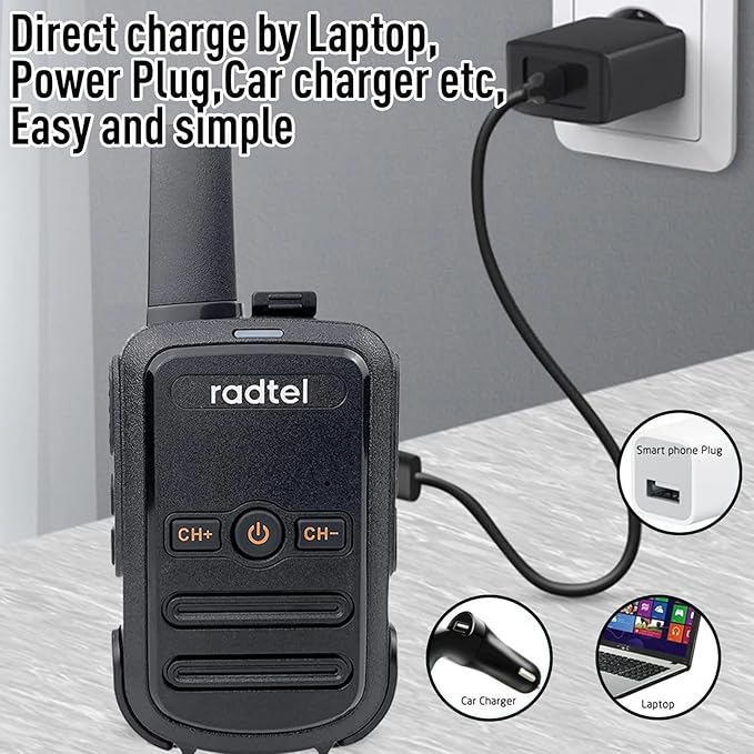 Radtel RT12 Walkie Talkies for Adults Rechargeable 2 Pack, Long Range Handheld FRS Two Way Radio 16CH Handsfree VOX for Camping Hiking (Black)