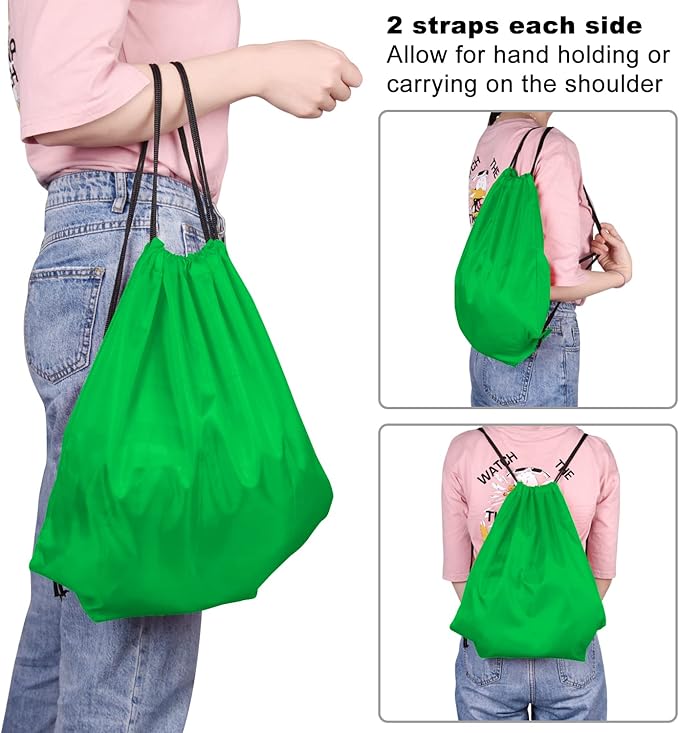 KUUQA 60Pcs Green Drawstring Backpack Bag Bulk Drawstring Bags String Bags Storage Bags Gym Backpack for Sport Gym Traveling