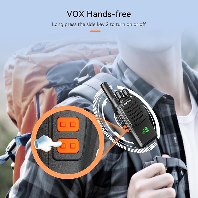 Retevis H-777H Walkie Talkies Long Range,2 Way Radios,Shatterproof Hidden Display,Type-C Charging,VOX,SOS Alarm,Flashlight,License-Free, Handheld Two Way Radio (1 Pack)