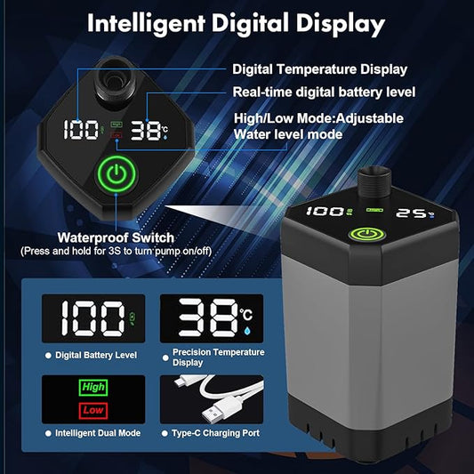Portable Shower for Camping 6000mAh Rechargeable Shower Pump with Intelligent LED Display & 20L Foldable Bucket 4 Spray Modes Outdoor Shower Head IPX7 Waterproof for Hiking, Travel, Car, Pet, Beach