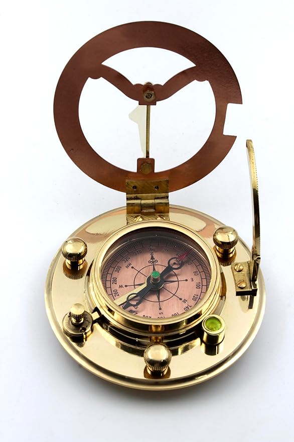 Brass Sundial Compass in Leather Case – Unique Nautical Gifts for Men, Antique Sailing Anniversary Gadget, Maritime Pocket Watch Clock, Nautical Decor for Him