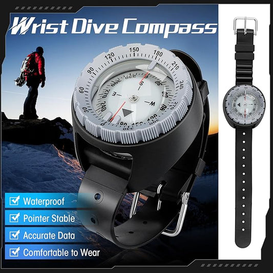 Scuba Compass, Professional Waterproof 5ATM Dive Wrist Compass with TPU Band for Outdoor Sports Diving, Sailing, Hiking, Survival Emergency