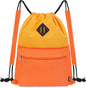 WANDF Drawstring Backpack with Shoulder Pad Sports Gym Backpack with Wet Compartment, Water-Resistant String Bag Cinch Bag for Women Men (Orange with Shoulder Pad)