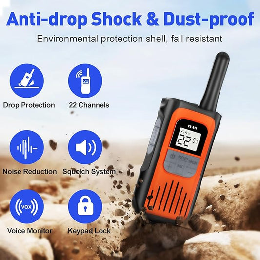 Walkie Talkies for Adults, Rechargeable Walkie Talkies Long Range 22 Channel Two-Way Radios with 1200mAh Li-ion Batteries and USB Charger for Biking,Camping,Hiking,2 Pack
