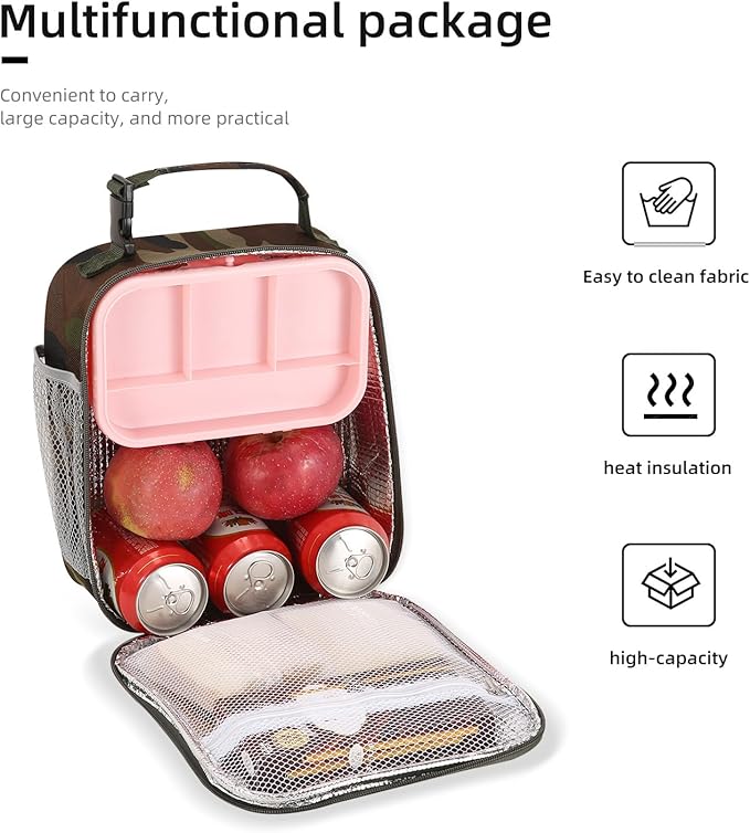 Lunch box Lunch bag for men women Insulated Lunchbox Lunch bags for Work Picnic Travel (Green camo)