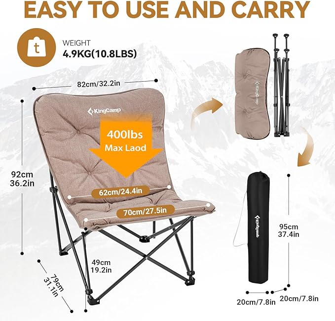 KingCamp Butterfly Chair, Oversized Thick Padded Comfy Camping Chairs Portable Folding Chair 400lbs Heavy Duty Seat with High Backrest & Carry Bag for Outdoor Indoor Patio Lawn Home Living Bed Room