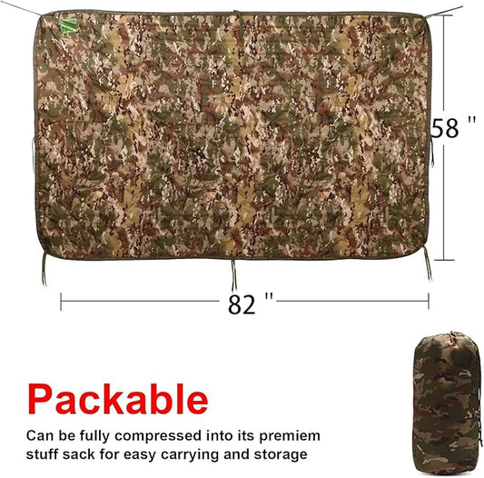 Military Woobie Blanket Thermal Insulated Poncho Liner Camping with Drawstring Carry Bag Waterproof for Outdoor Hiking
