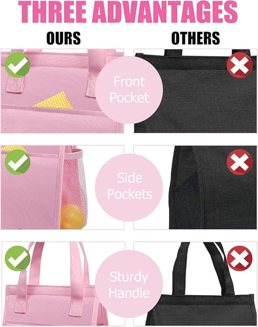 Fmeida Insulated Lunch Bag for Women, Pink, Reusable Adult Lunch Box for College, Picnic, Beach | Front & Side Pockets