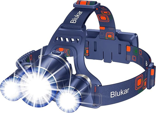 LED Headlamp, 8000L Super Bright Rechargeable Headlight Flashlight - 3 Lights 5 Modes,Zoomable,Spotlight&Floodlight Combination, IPX6 Waterproof, 20+Hrs Runtime for Running,Hiking etc-Blue