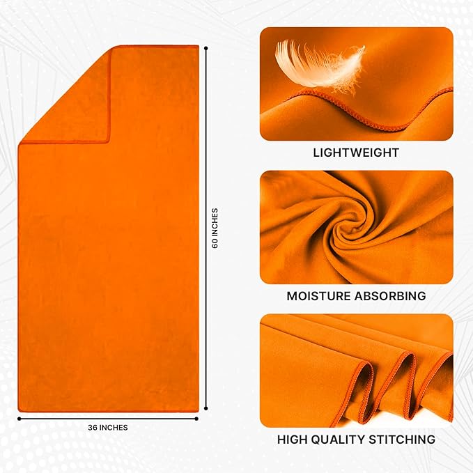 Microfiber Towel 60” by 36” for Camping, Yoga, Gym, Travel - Highly Absorbent Cleaning Cloth, Quick Drying Lightweight Material - Lint Free, Scratch Free Towels Washable and Reusable