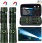 Small Tactical Flashlights 20000 High Lumens - 1500 Meters Long Beam Super Bright LED Magnetic Flashlight USB Rechargeable Zoomable 5Modes Long Beam Spotlight Flashlight for Hiking, Camping-dark Green