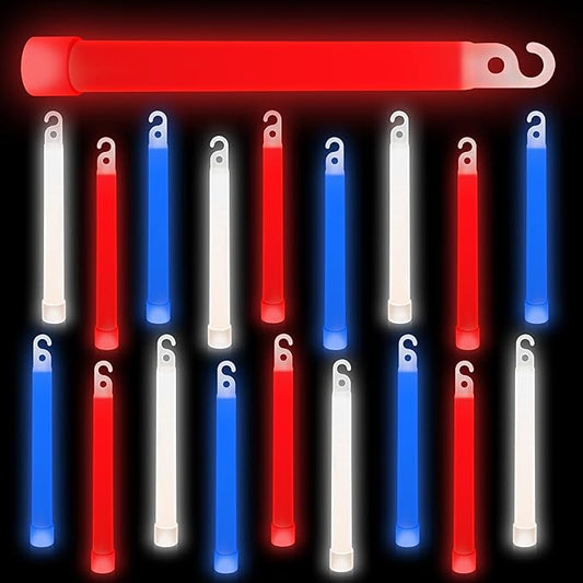 Denylo pro 6 Ultra Bright Glow Sticks 6 Inch Large Red White and Blue Glow Sticks for Parties, Camping, Emergency Light and Survival Kit with 12 Hours Duration