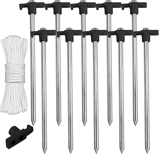 ABCCANOPY Tent Stakes 8" Camping Tent Stakes, 10pc-Pack (Black)