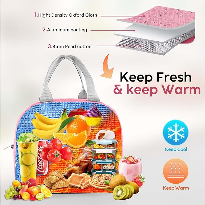 Lunch Bag Lunch Box for Women & Men, Large Capacity Insulated Lunch Bag for Adult, Leakproof Reusable Lunch Tote Bags for Work/Office/Travel/Picnic (Pink)