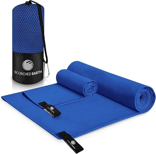 Microfiber Travel & Sports Towel Set - Quick Dry, Super Absorbent, Compact, Lightweight - for Camping, Backpacking, Hiking, Beach, Yoga, Swimming - Includes 2 Sizes + Carrying Bag & Clip